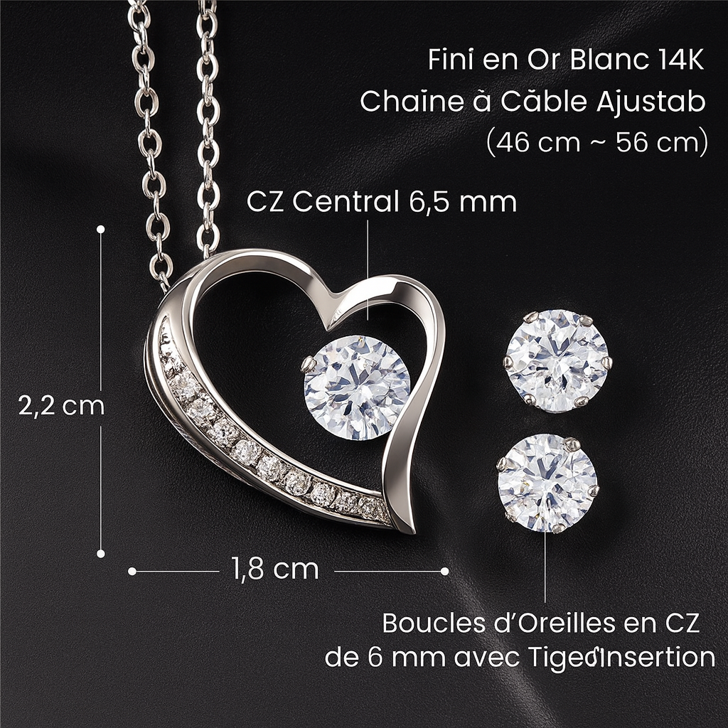 Collier Forever Love avec pendentif cœur argenté, finition premium acier inoxydable
