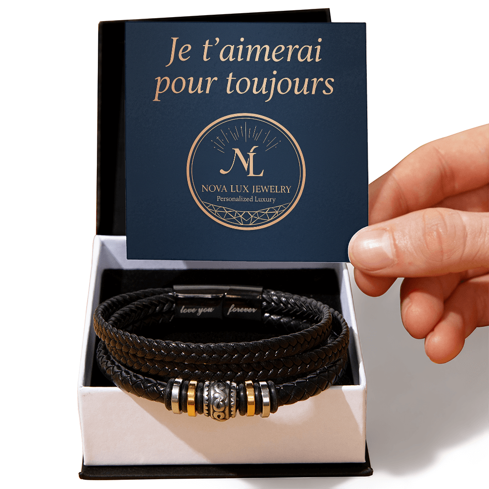  Bracelet personnalisé en bois avec message gravé Je t’aimerai pour toujours - Vue principale