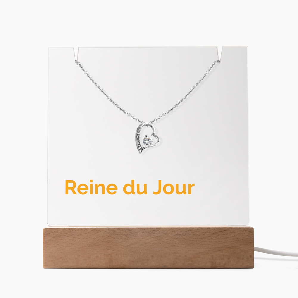 Coffret cadeau lumineux LED avec collier Forever Love, pendentif cœur entrelacé en acier inoxydable