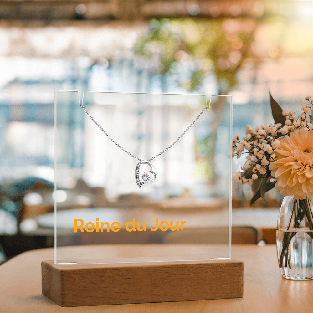 Collier pendentif cœur Forever Love dans écrin lumineux LED, bijou personnalisé